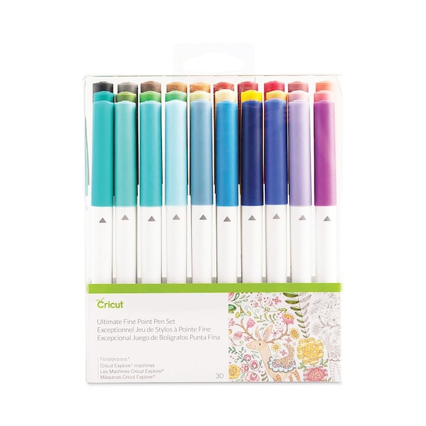 Cricut Ultimate Porous Point Pens, Stick, Fine 0.4 mm, Assorted Ink, White Barrel, PK30, 30PK 2004060 - main